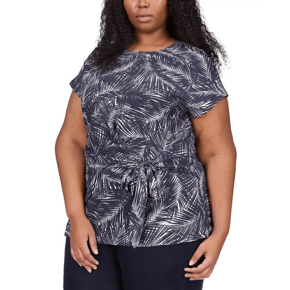 Micheal Michael Kors Blue Floral Plus Size Printed Wrap Top 0X
